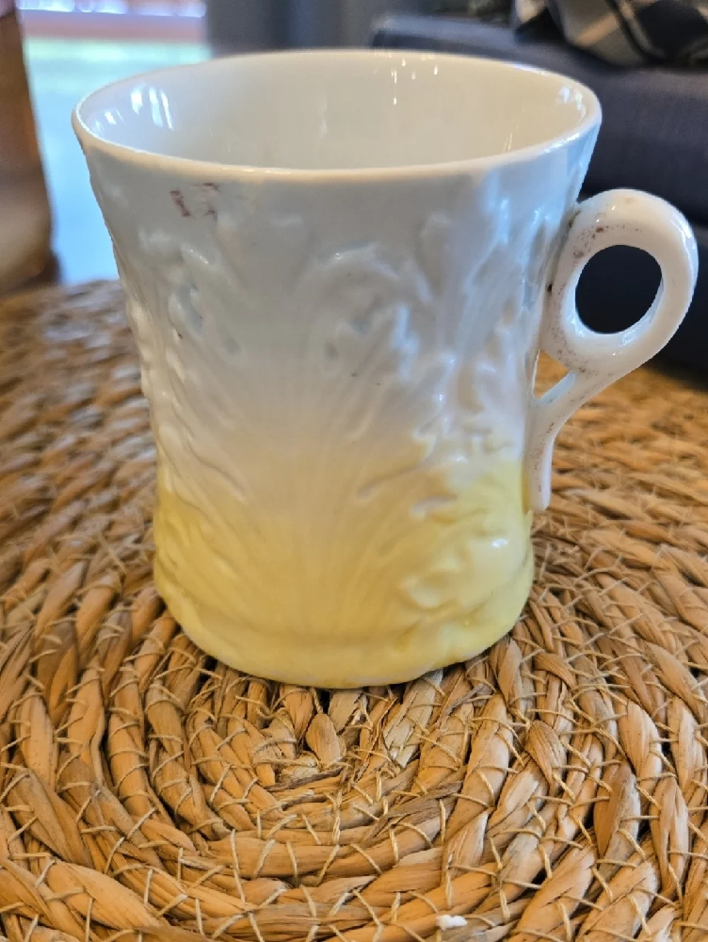 Vintage Ceramic Blue and Yellow Ombre Embossed Shaving Mug